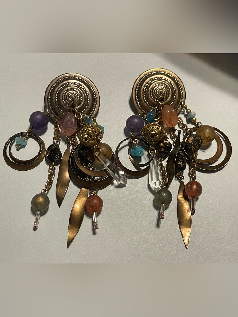 Vintage Beads & Charms Statement Pierced Earrings #7688